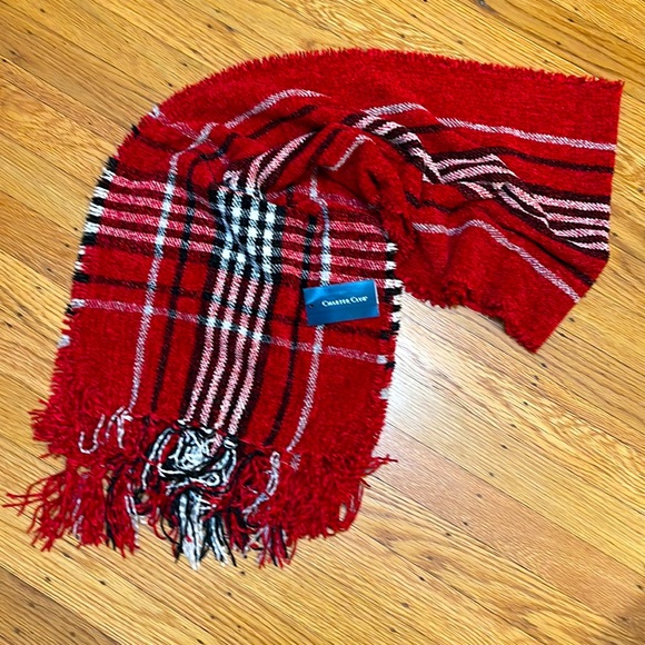 Plaid Scarf Red, White, Black - Picture 2 of 6